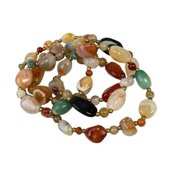 Vintage Necklace Polished Smooth Natural Stones Beggar Beads 1960s Barrel Clasp - Picture 14 of 14